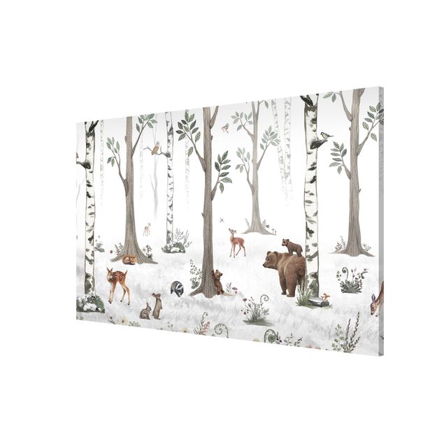 Wandbilder Bäume Leiser weißer Wald mit Tieren