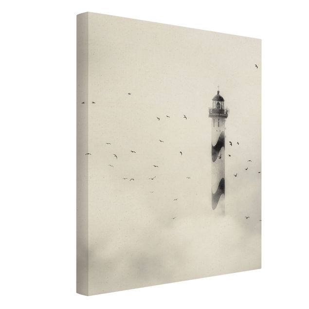 schwarz-weiß Bilder auf Leinwand Leuchtturm im Nebel