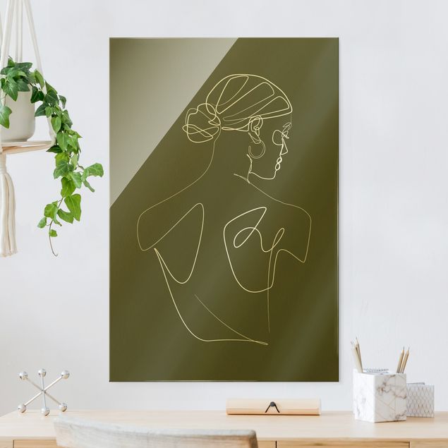 Wanddeko Küche Line Art - Frau Rücken Grün