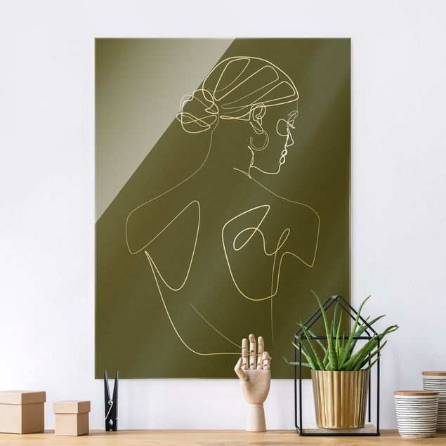 Wanddeko Küche Line Art - Frau Rücken Grün