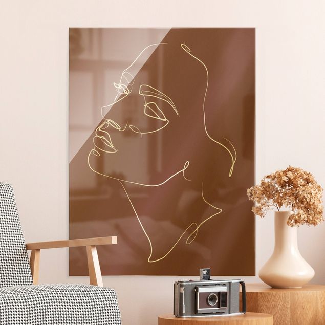 Wandbilder Portrait Line Art - Frau träumendes Gesicht Rot