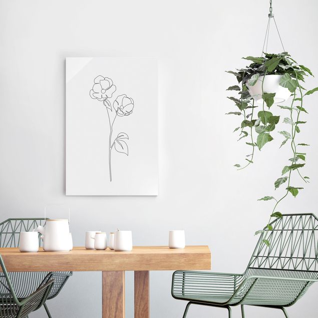 Glasbilder Schwarz-Weiß Line Art Blumen - Mohnblüte
