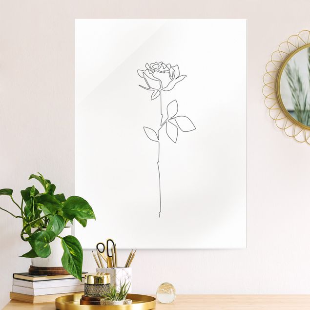 Glasbilder Rosen Line Art Blumen - Rose