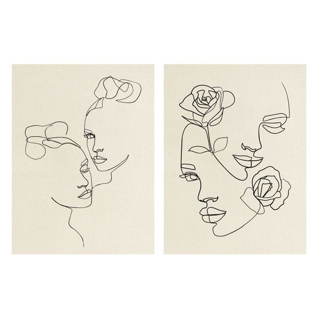 Wandbilder Floral Line Art Gesichter Frauen