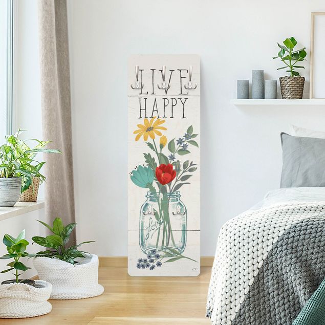 Wandgarderoben Bunt Live Happy - Blumenvase auf Holz
