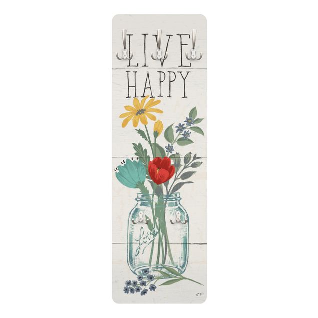 Wandgarderoben Live Happy - Blumenvase auf Holz