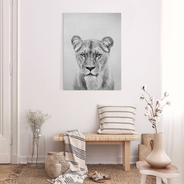 Katzenbilder auf Leinwand Löwin Lisa Schwarz Weiß