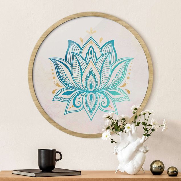 Runde Bilder mit Rahmen Lotus Illustration Mandala gold blau
