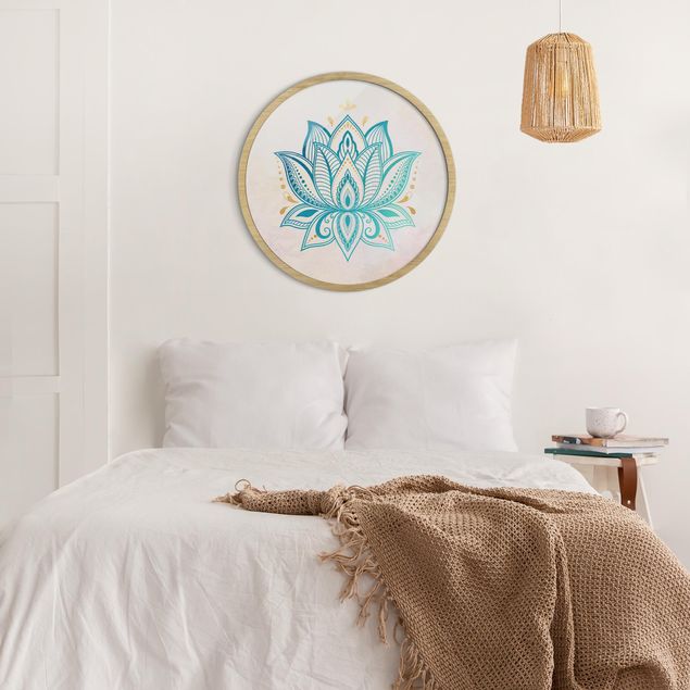 Wandbilder Muster Lotus Illustration Mandala gold blau
