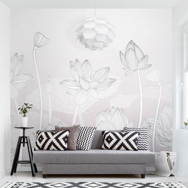Tapete Blumen Lotus Illustration Silber und Violett