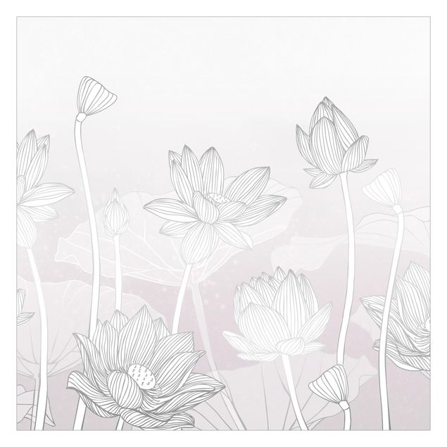Fototapete - Lotus Illustration Silber und Violett