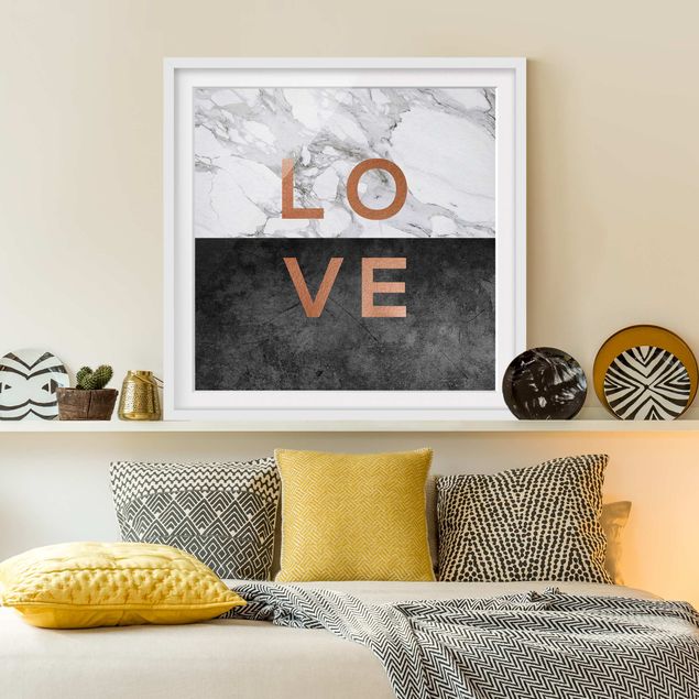 schwarz-weiß Bilder mit Rahmen Love Kupfer und Marmor