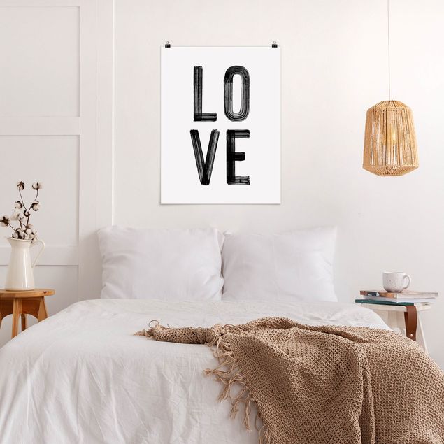 Poster schwarz-weiß Love Typo in Schwarz