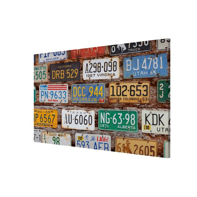 Magnettafeln Sprüche Amerikanische Nummernschilder auf Holz