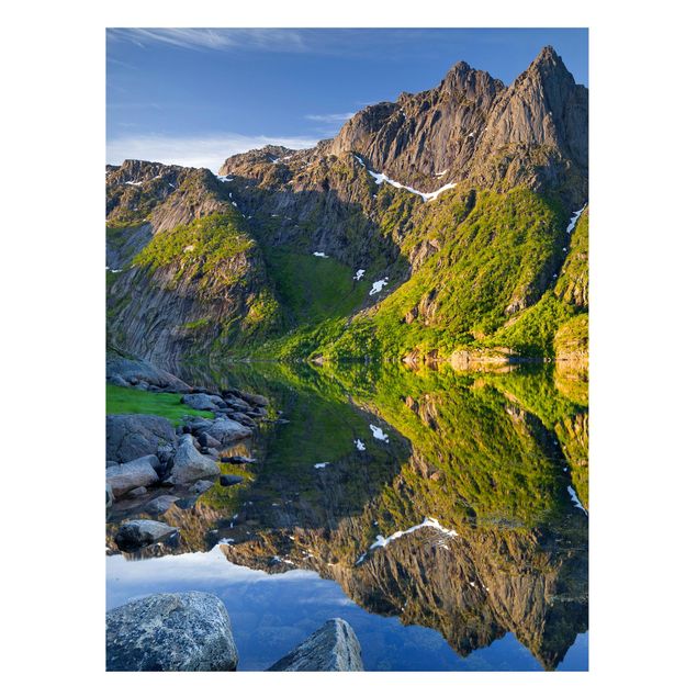 Wandbilder Berge Berglandschaft mit Wasserspiegelung in Norwegen