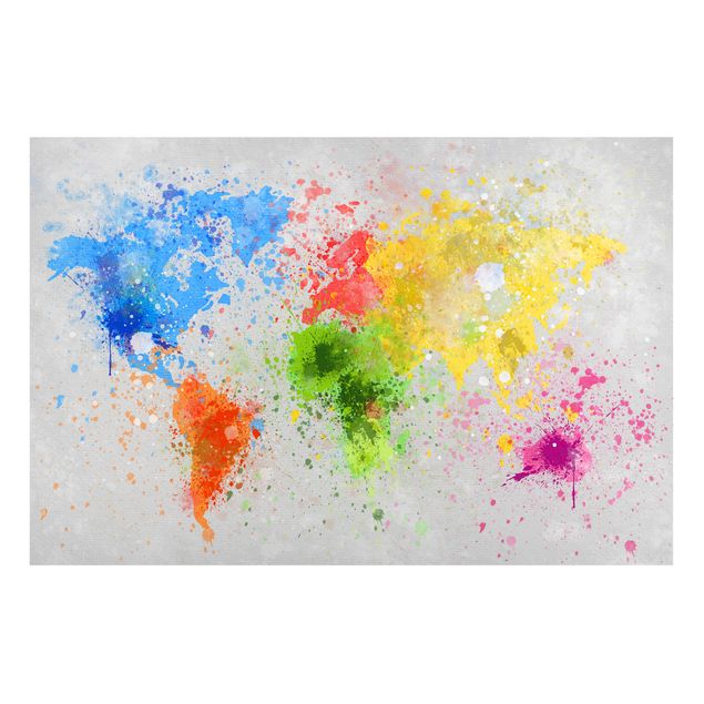 Weltkarte Tafel Bunte Farbspritzer Weltkarte