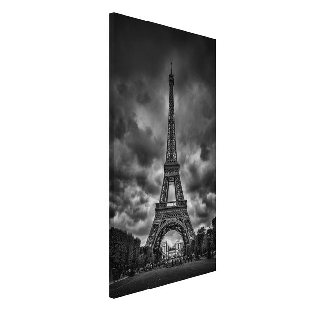 Küchen Deko Eiffelturm vor Wolken schwarz-weiß