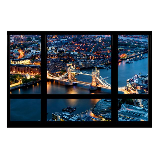 Wandbilder London Fensterausblick auf Tower Bridge bei Nacht