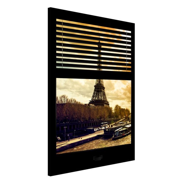 Wanddeko Küche Fensterausblick Jalousie - Paris Eiffelturm Sonnenuntergang