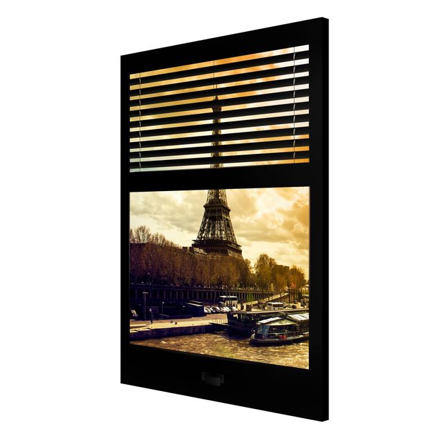 Wandbilder Architektur & Skyline Fensterausblick Jalousie - Paris Eiffelturm Sonnenuntergang