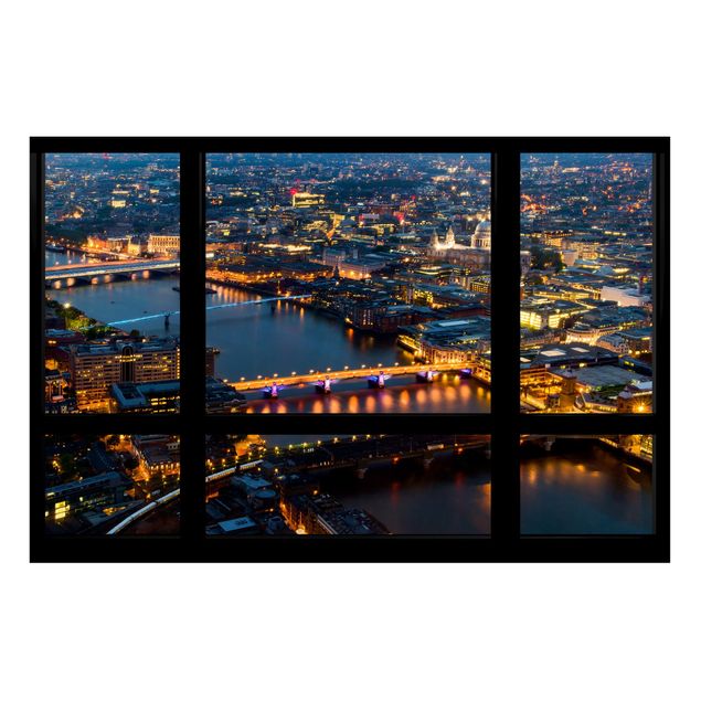 Wandbilder London Fensterblick auf Londons Skyline mit Brücken