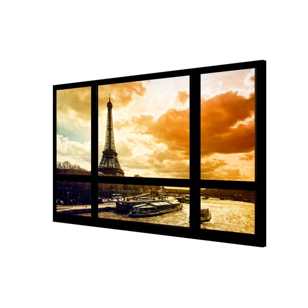 Wandbilder Architektur & Skyline Fensterblick - Paris Eiffelturm Sonnenuntergang