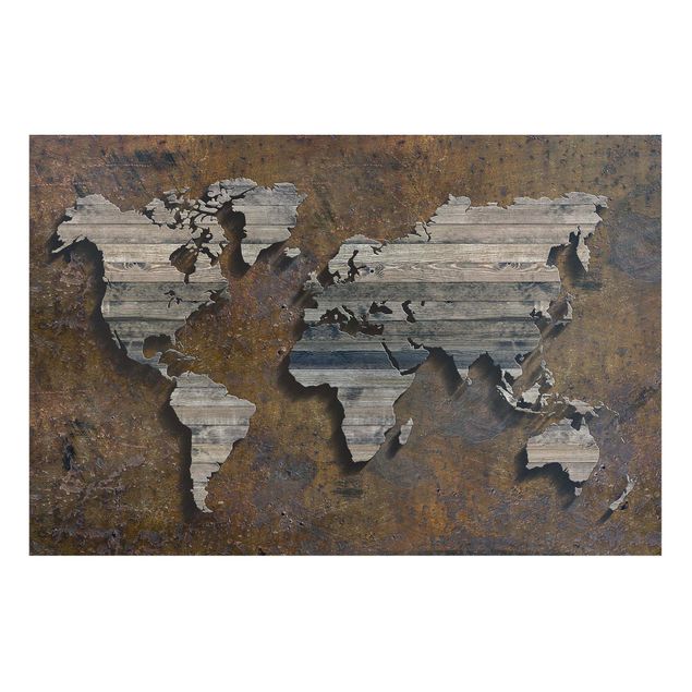 Weltkarte Tafel Holz Rost Weltkarte