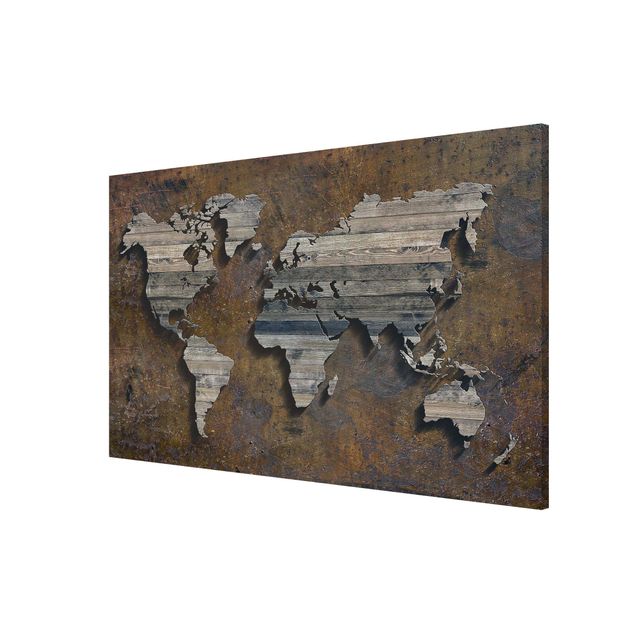 Magnetboard Holz Holz Rost Weltkarte