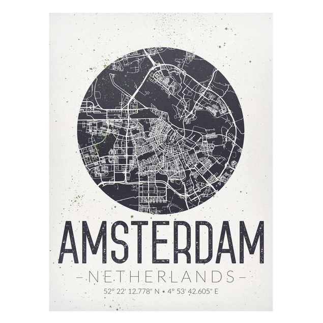 Magnettafel Weltkarte Stadtplan Amsterdam - Retro