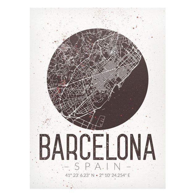 Weltkarte Magnettafel Stadtplan Barcelona - Retro