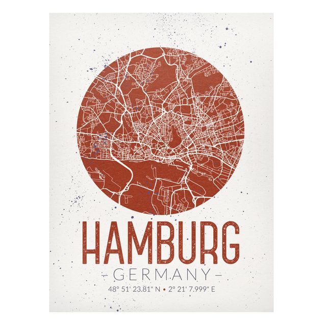 Weltkarte Tafel Stadtplan Hamburg - Retro