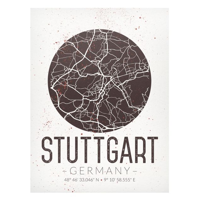 Weltkarte Magnettafel Stadtplan Stuttgart - Retro