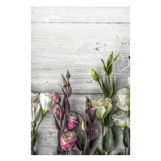 Magnettafel Blume Tulpen-Rose Shabby Holzoptik