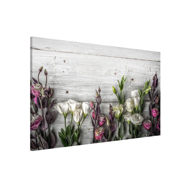 Wandbilder Blumen Tulpen-Rose Shabby Holzoptik