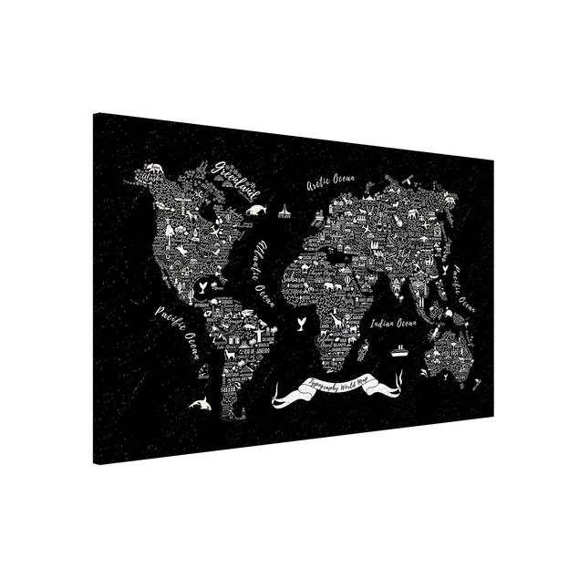 Kinderzimmer Deko Typografie Weltkarte schwarz