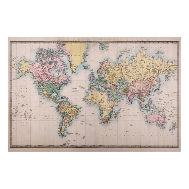 Magnettafel Weltkarte Vintage Weltkarte um 1850