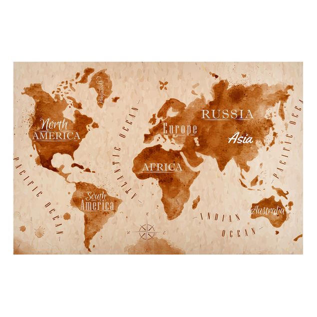 Weltkarte Magnettafel Weltkarte Aquarell beige braun