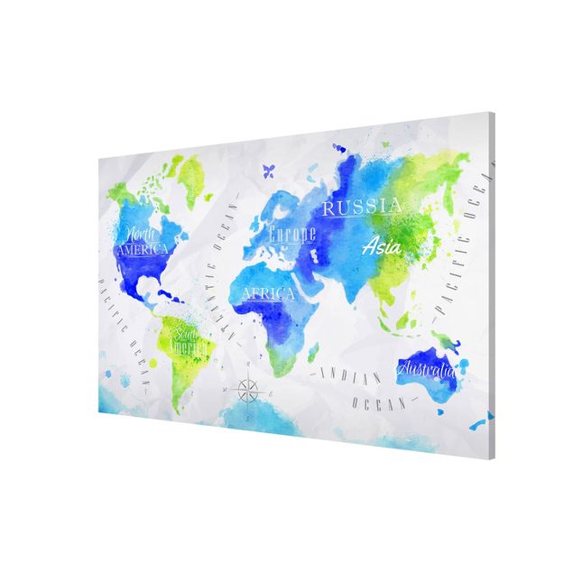 Wandbilder Weltkarten Weltkarte Aquarell blau grün