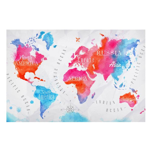 Magnettafel Weltkarte Weltkarte Aquarell rot blau