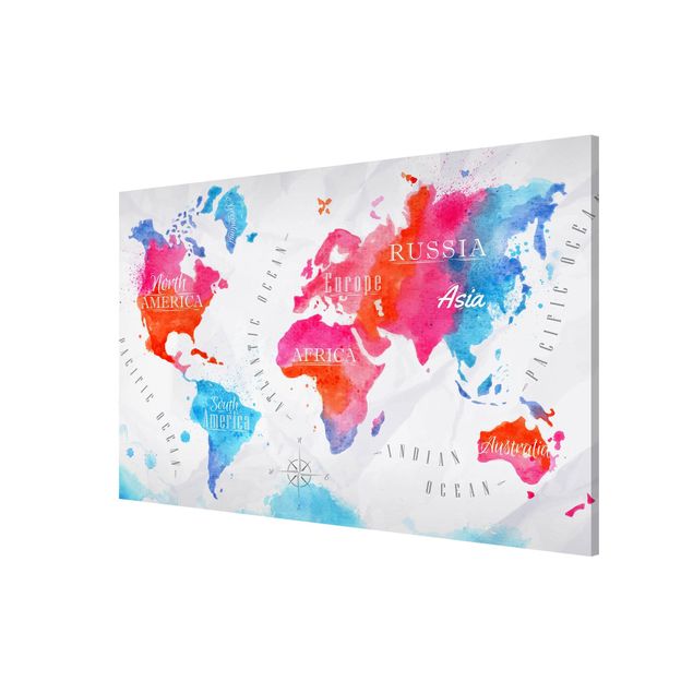 Wandbilder Weltkarten Weltkarte Aquarell rot blau