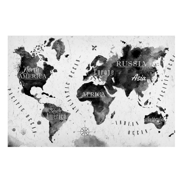 Magnettafel Weltkarte Weltkarte Aquarell schwarz