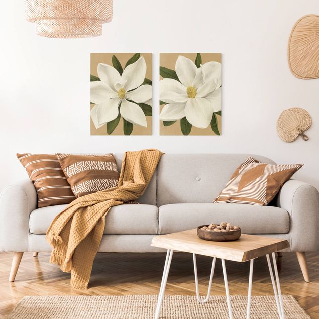 Wandbilder Floral Magnolien auf Gold