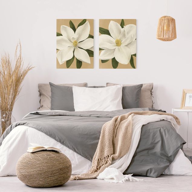 Wandbilder Blumen Magnolien auf Gold