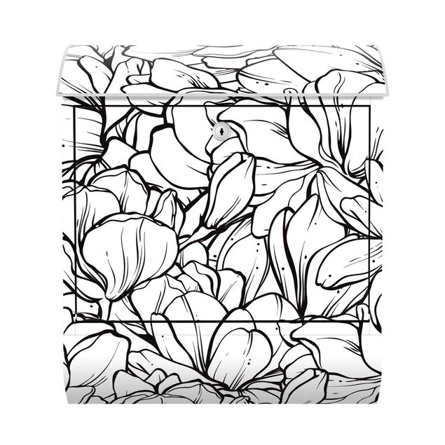 schwarzer Briefkasten Magnolien Blütenmeer Schwarz Weiß