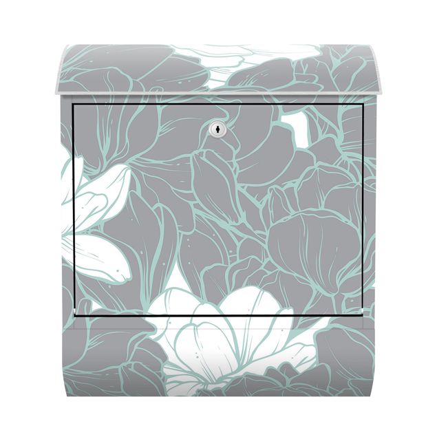Briefkasten modern Magnolien Blütenmeer Weiß Grau Mint