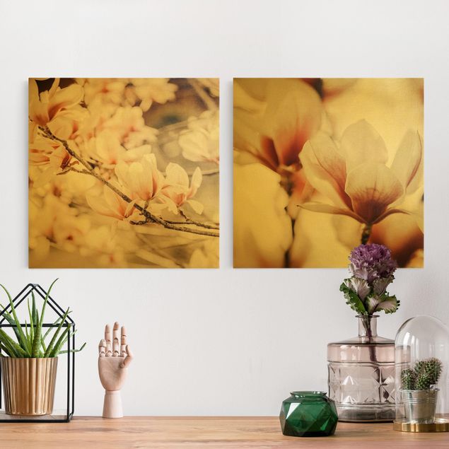 Blumenbilder auf Leinwand Magnolienblüten Set
