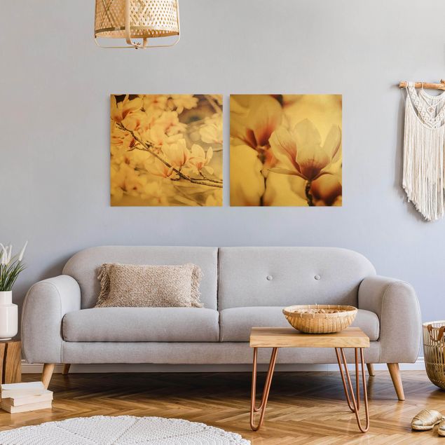 Wandbilder Floral Magnolienblüten Set