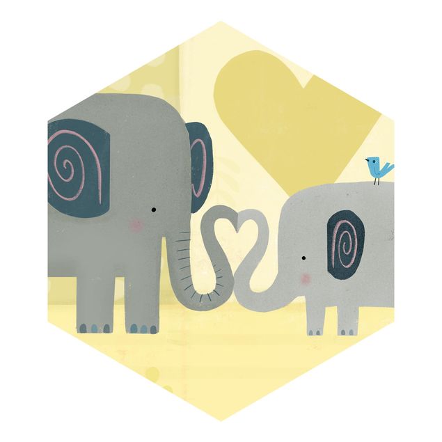Wandtapete grau Mama und ich - Elefanten