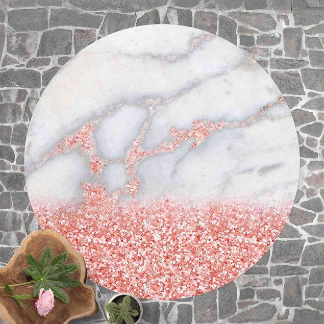 Aussen Teppich Marmoroptik mit Rosa Konfetti