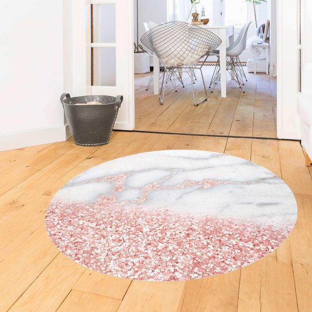 Moderner Teppich Marmoroptik mit Rosa Konfetti